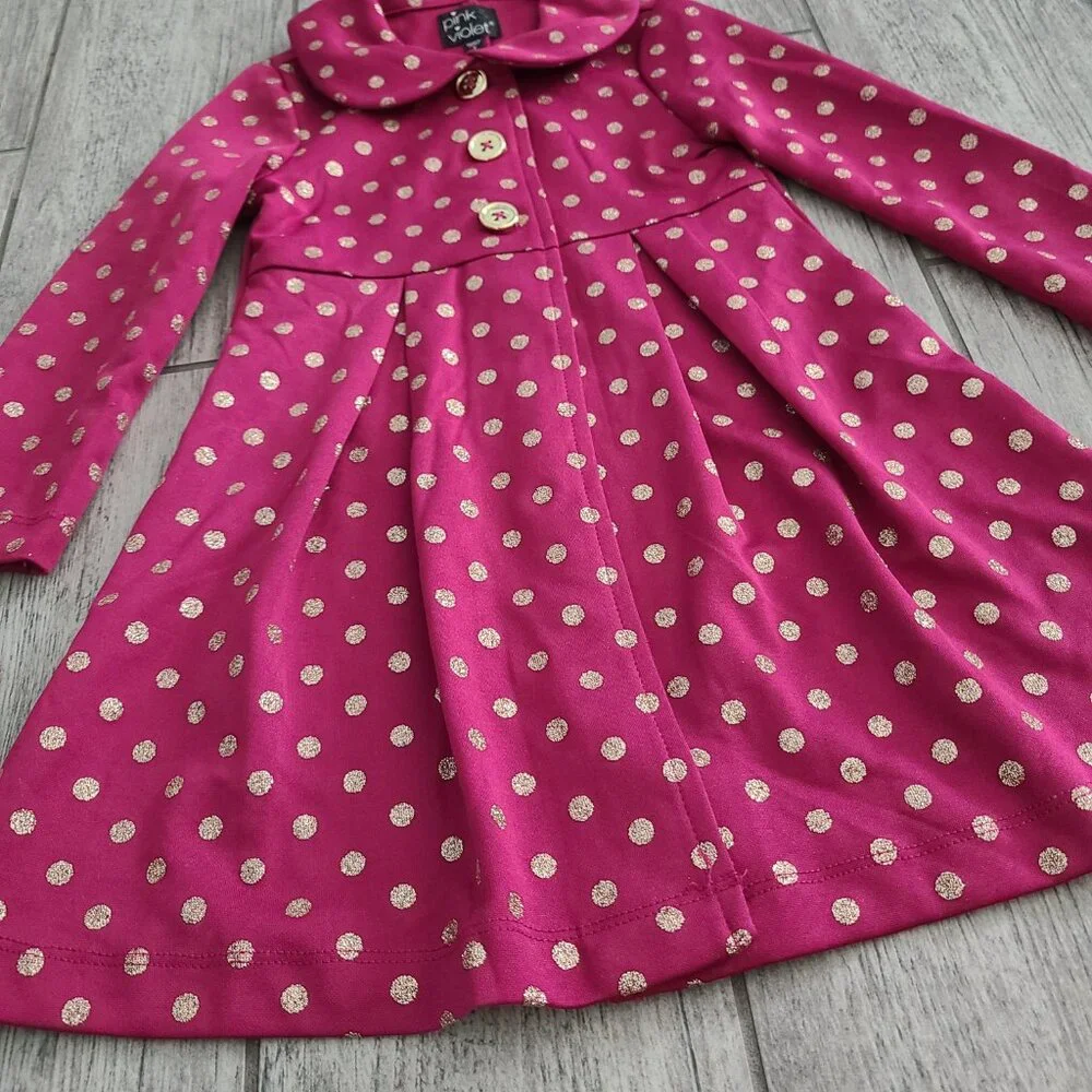 Pink & Violet Girls Gold Polka Dot Dress Coat Size 4